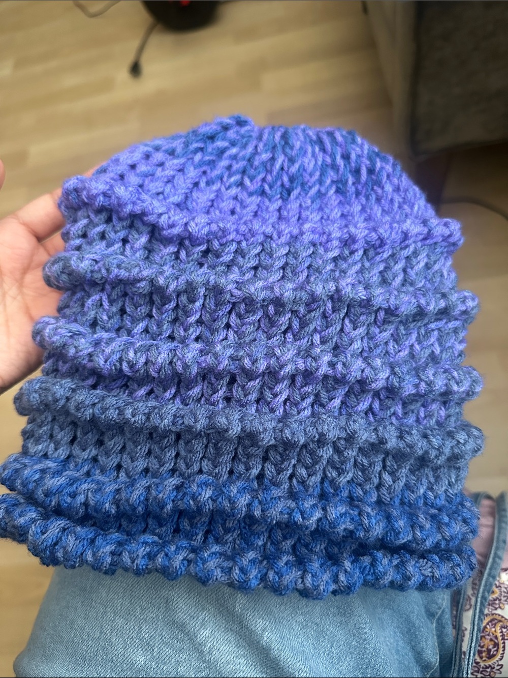 Handmade Purple & Blue Knit Beanie